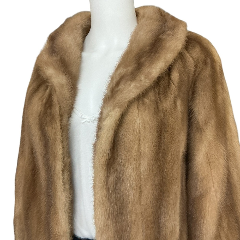 VTG Helen of Memphis Real Mink Fur Cape Jacket Stole Shawl Pastel Golden Brown S - Picture 3 of 16
